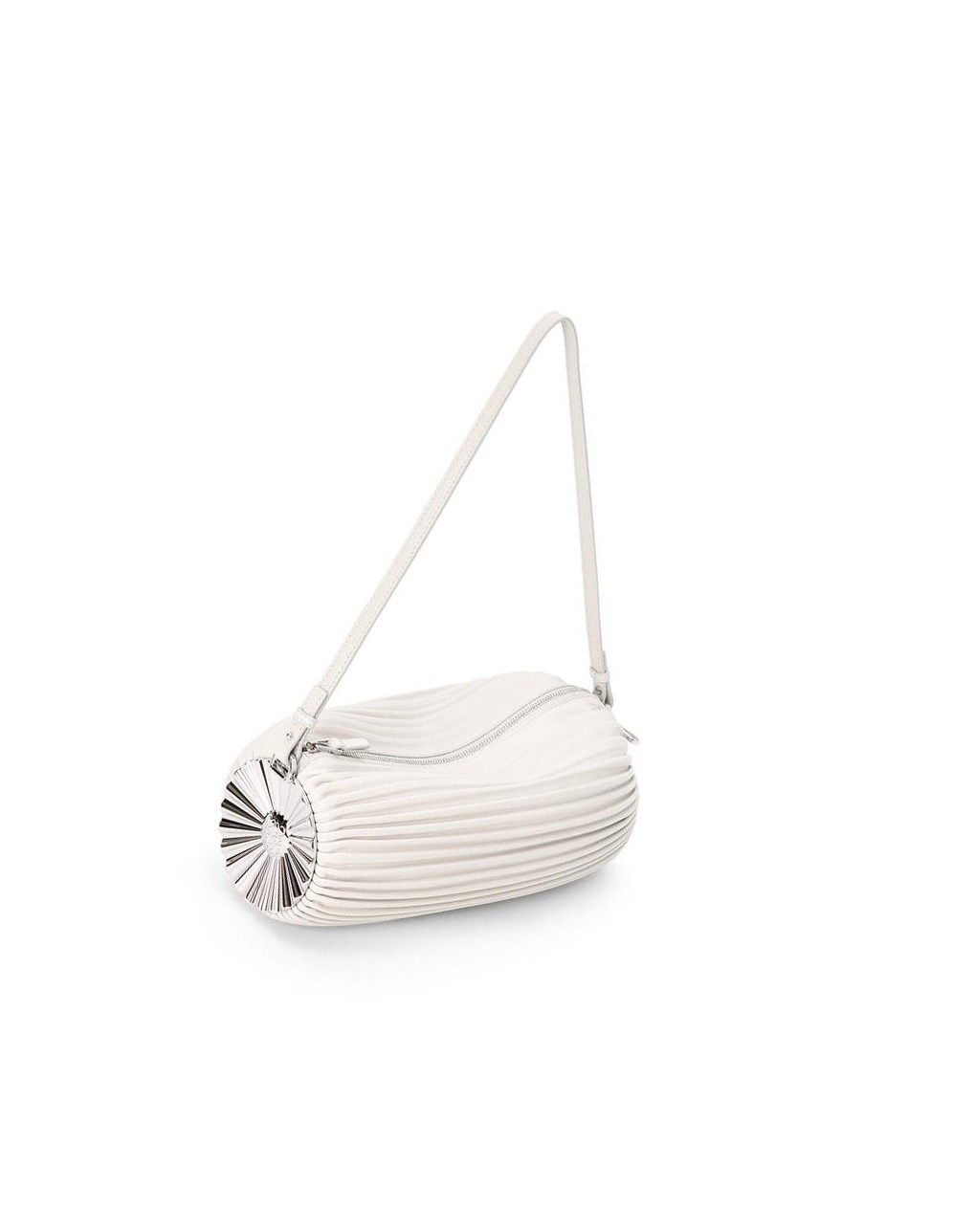 Loewe Bracelet pouch in pleated nappa with solar metal panel Blanche | 1290VDMPI