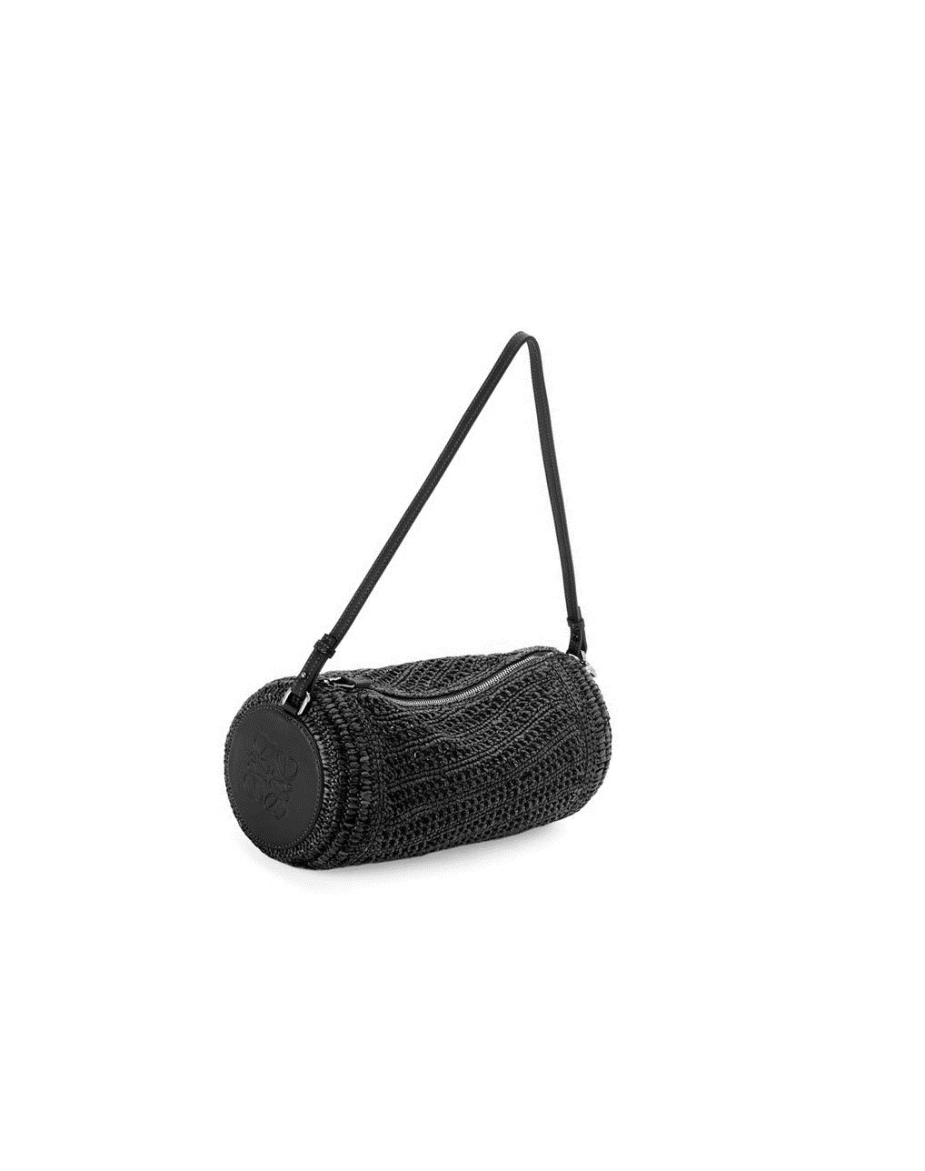 Loewe Bracelet pouch in raffia and calfskin Noir Noir | 6291MDSNP