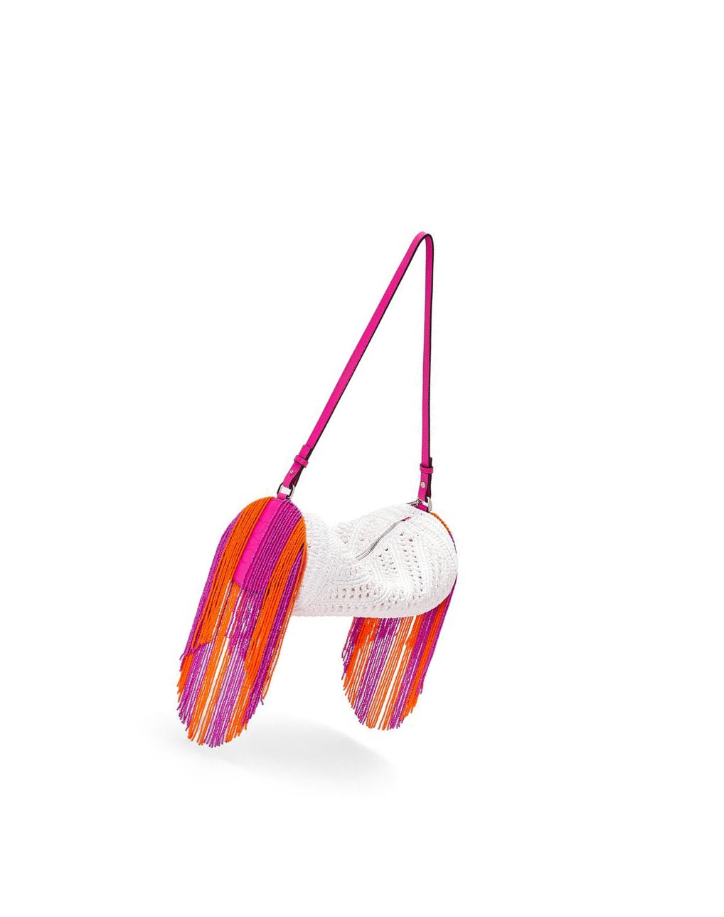 Loewe Bracelet pouch in raffia and classic calfskin Blanche Fushia | 3942POZYX