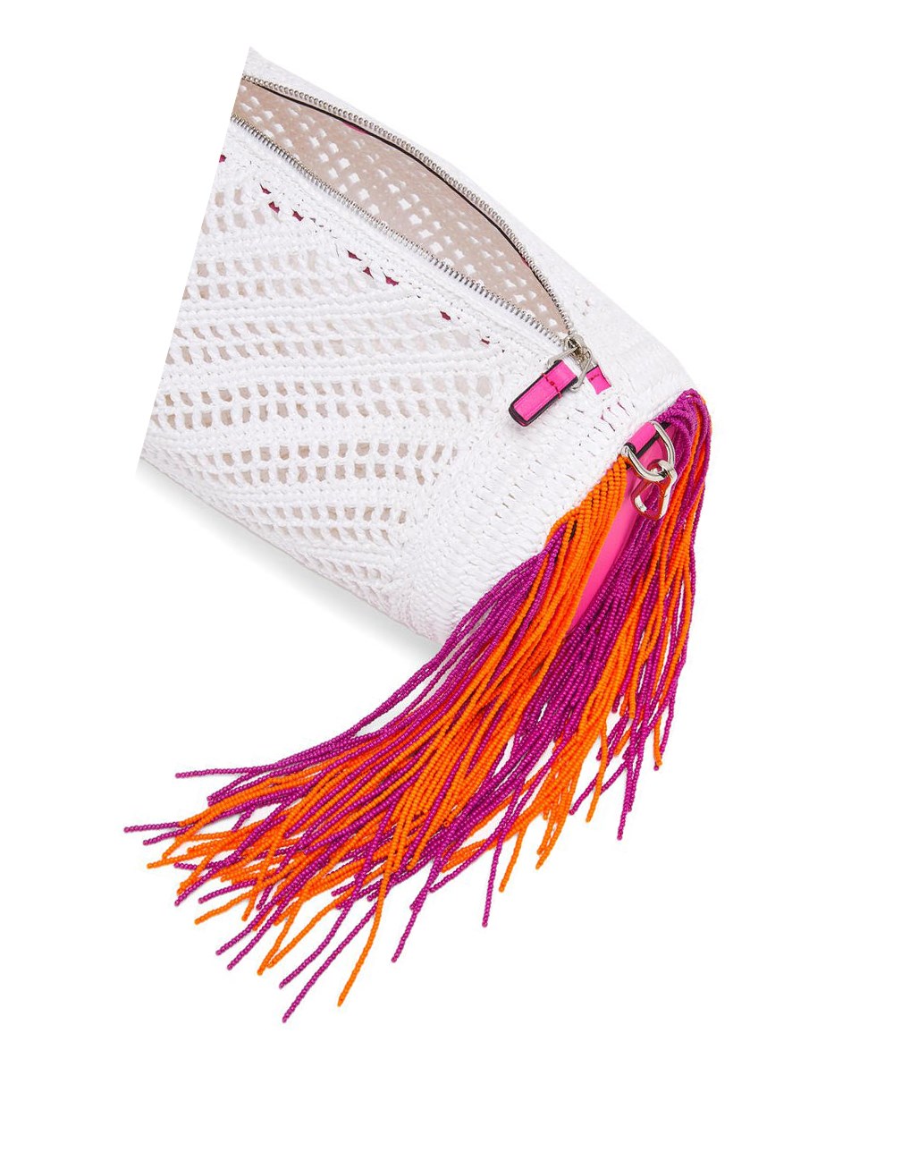 Loewe Bracelet pouch in raffia and classic calfskin Blanche Fushia | 3942POZYX