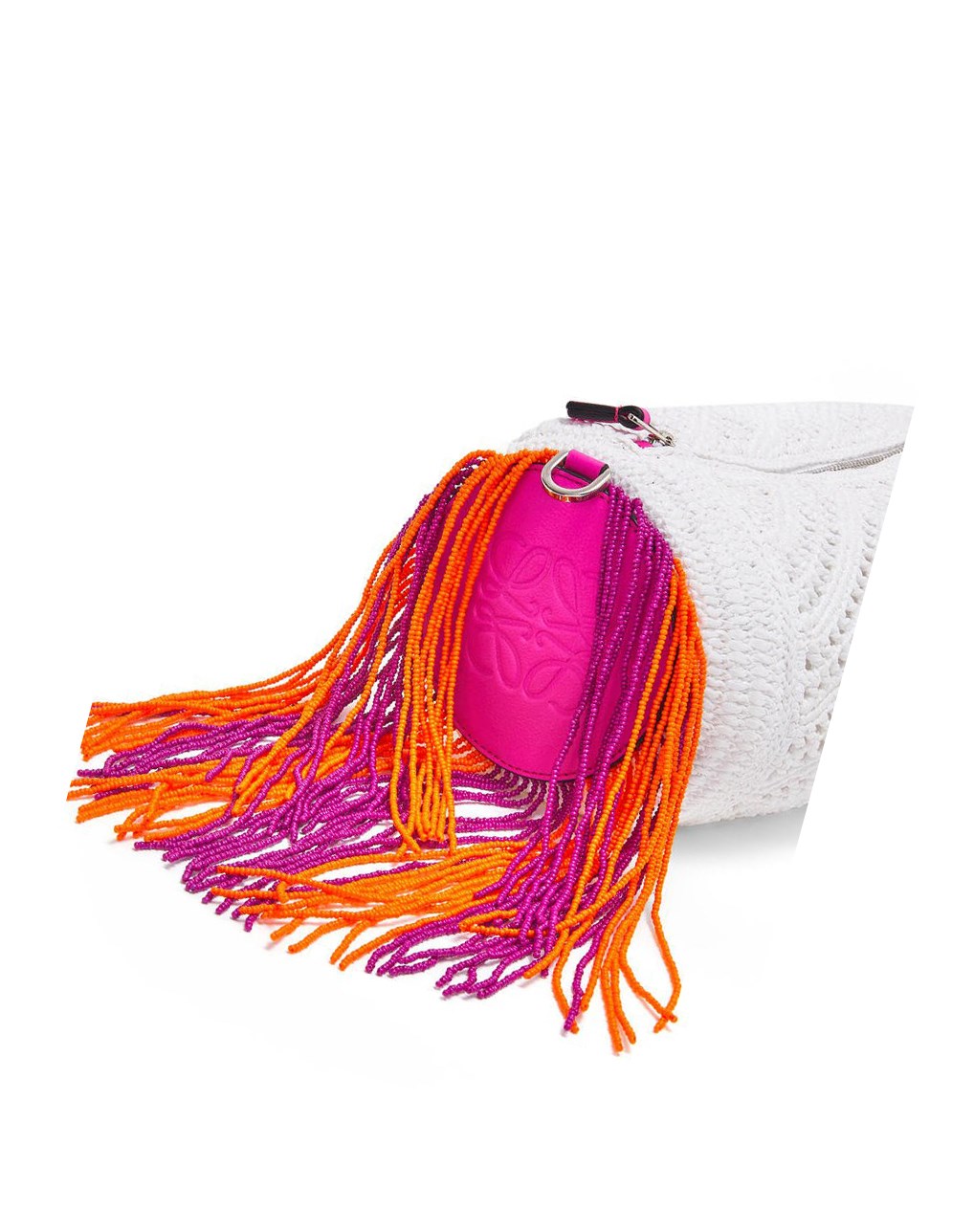 Loewe Bracelet pouch in raffia and classic calfskin Blanche Fushia | 3942POZYX