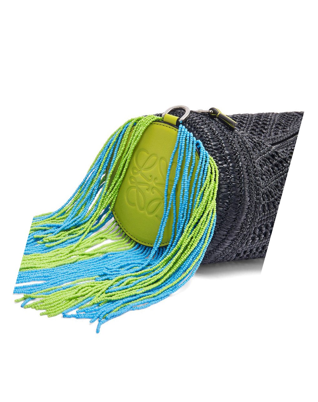 Loewe Bracelet pouch in raffia and classic calfskin Noir Vert | 9165GJSPD