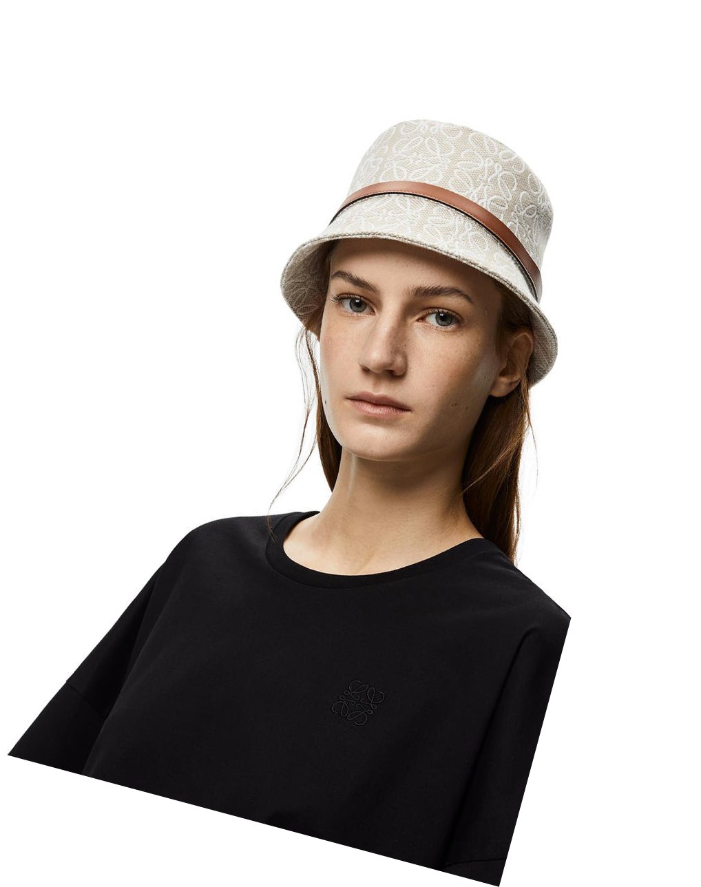 Loewe Bucket hat in Anagram jacquard and calfskin Blanche | 1379OQJRB