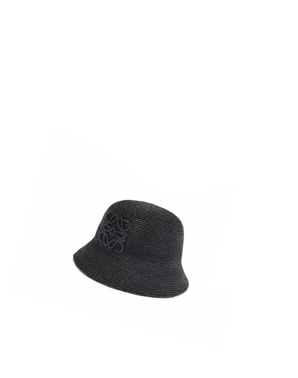 Loewe Bucket hat in raffia and calfskin Noir | 4239OHPBD