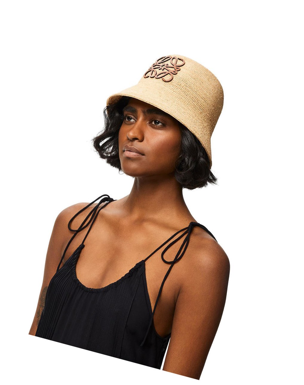 Loewe Bucket hat in raffia and calfskin Natural | 5497YRBFT