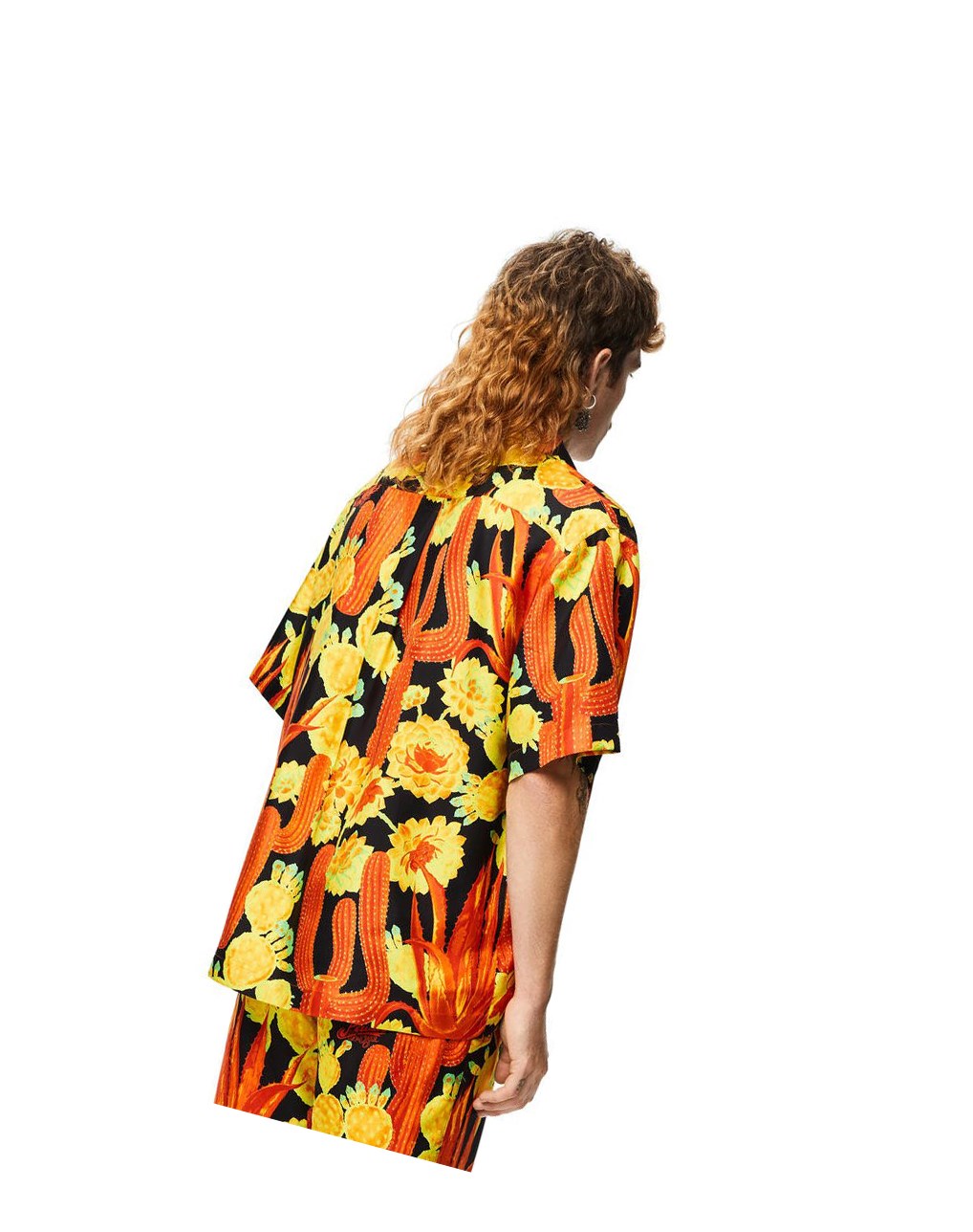 Loewe Cactus print bowling shirt in silk Noir Jaune | 1027NZPQC