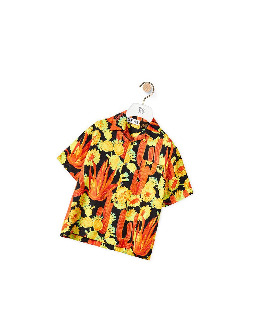 Loewe Cactus print bowling shirt in silk Noir Jaune | 1027NZPQC