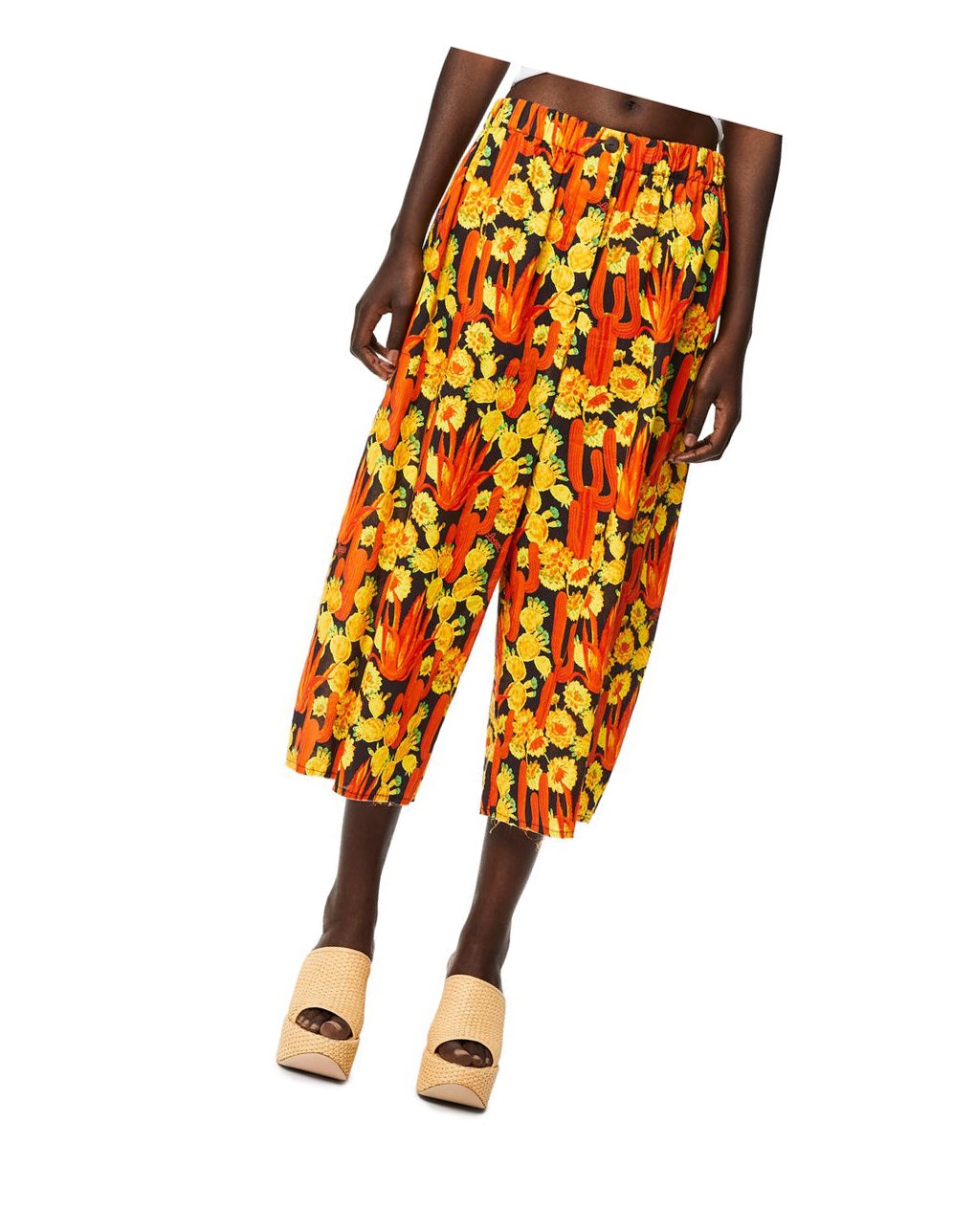 Loewe Cactus print cropped trousers in cotton Noir Orange Doré | 4630VQOML