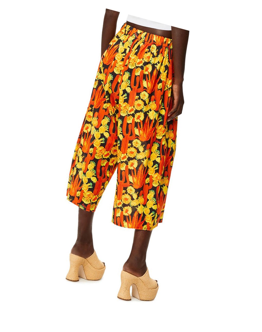 Loewe Cactus print cropped trousers in cotton Noir Orange Doré | 4630VQOML