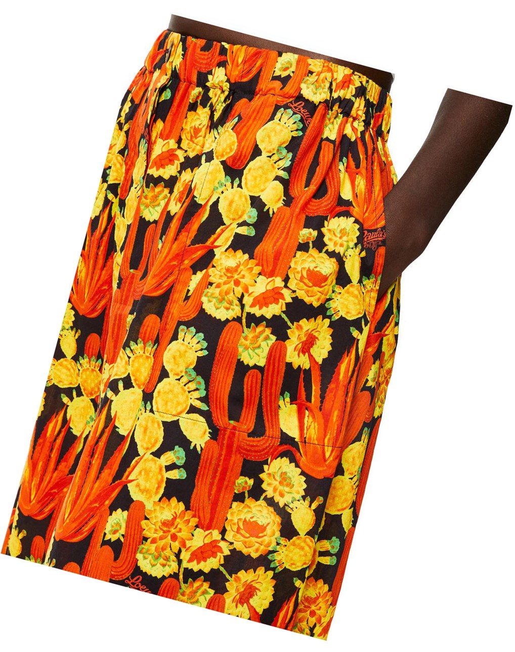 Loewe Cactus print cropped trousers in cotton Noir Orange Doré | 4630VQOML