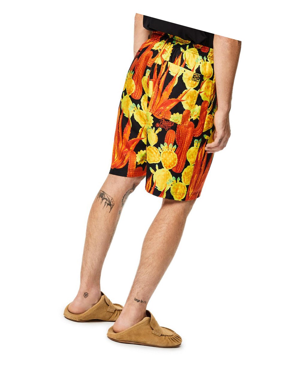 Loewe Cactus print drawstring shorts in silk Noir Jaune | 8307EJGFX