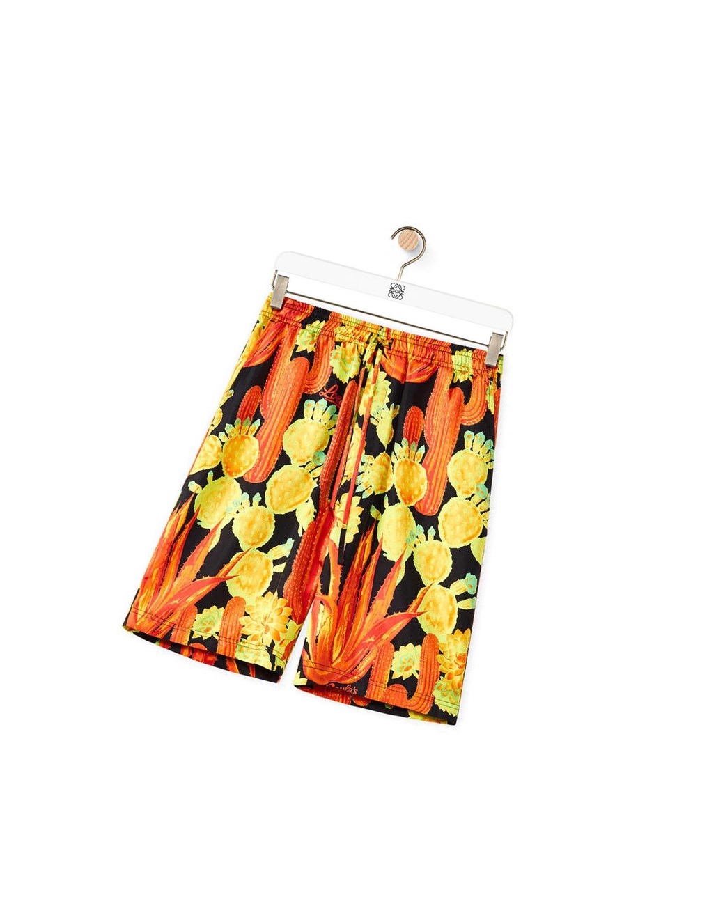 Loewe Cactus print drawstring shorts in silk Noir Jaune | 8307EJGFX