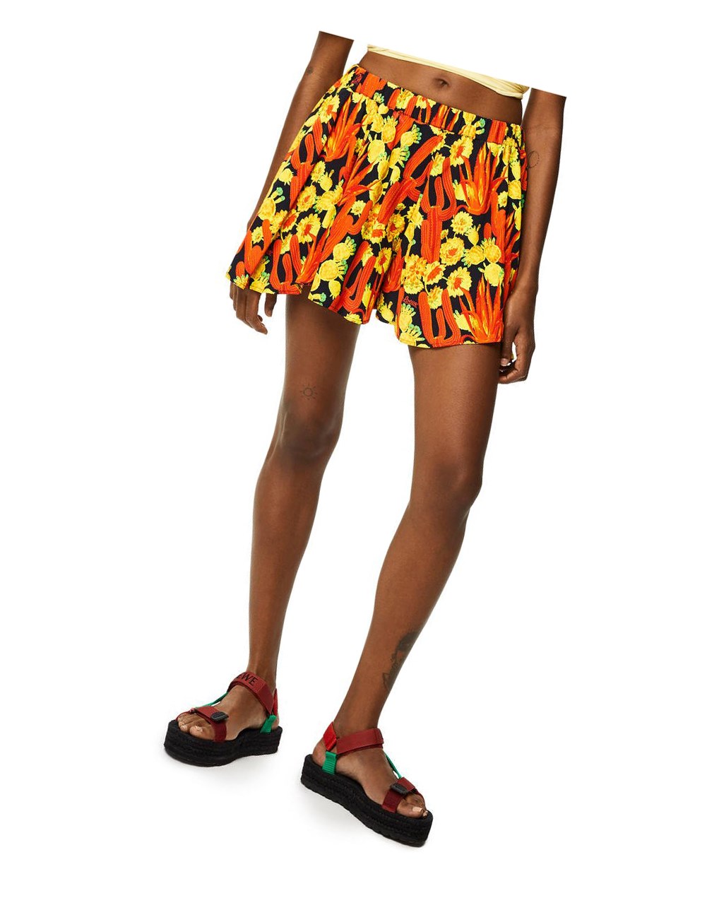 Loewe Cactus print flare shorts in viscose Noir Orange Doré | 5964LMGZW