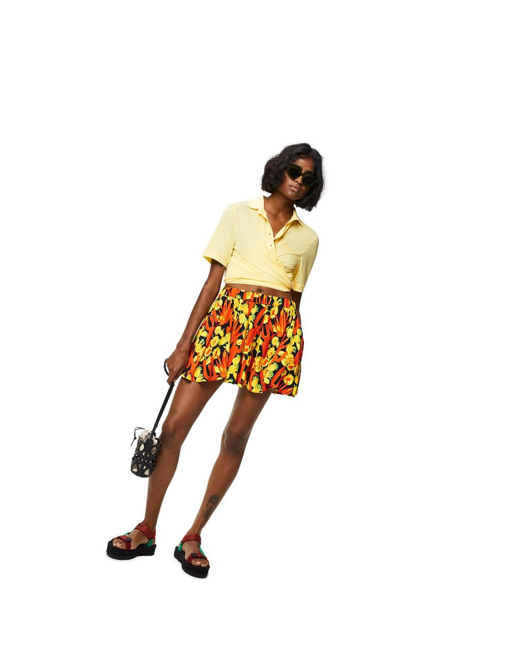 Loewe Cactus print flare shorts in viscose Noir Orange Doré | 5964LMGZW