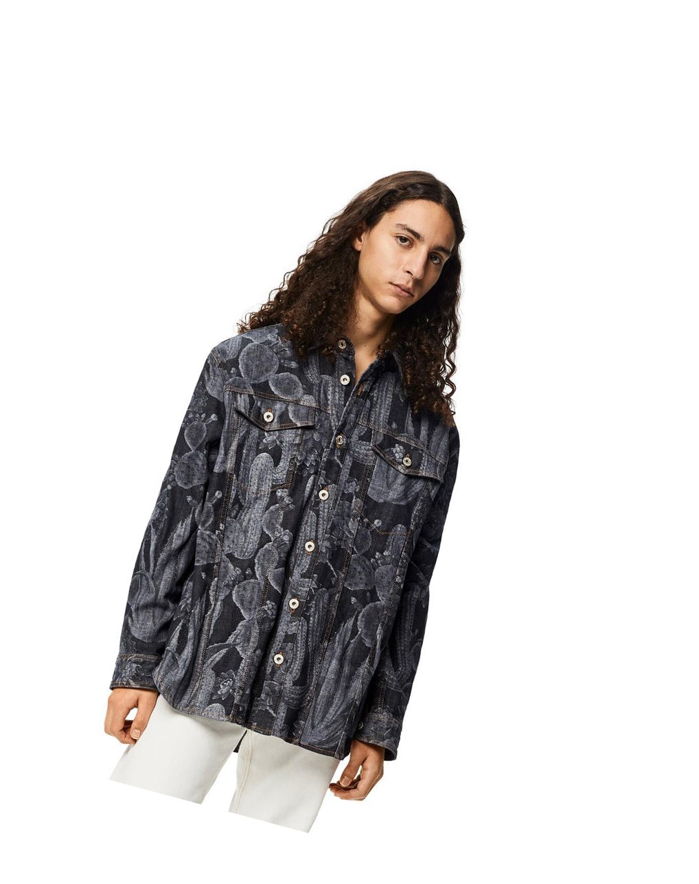 Loewe Cactus print overshirt in cotton Noir | 0472FECLY