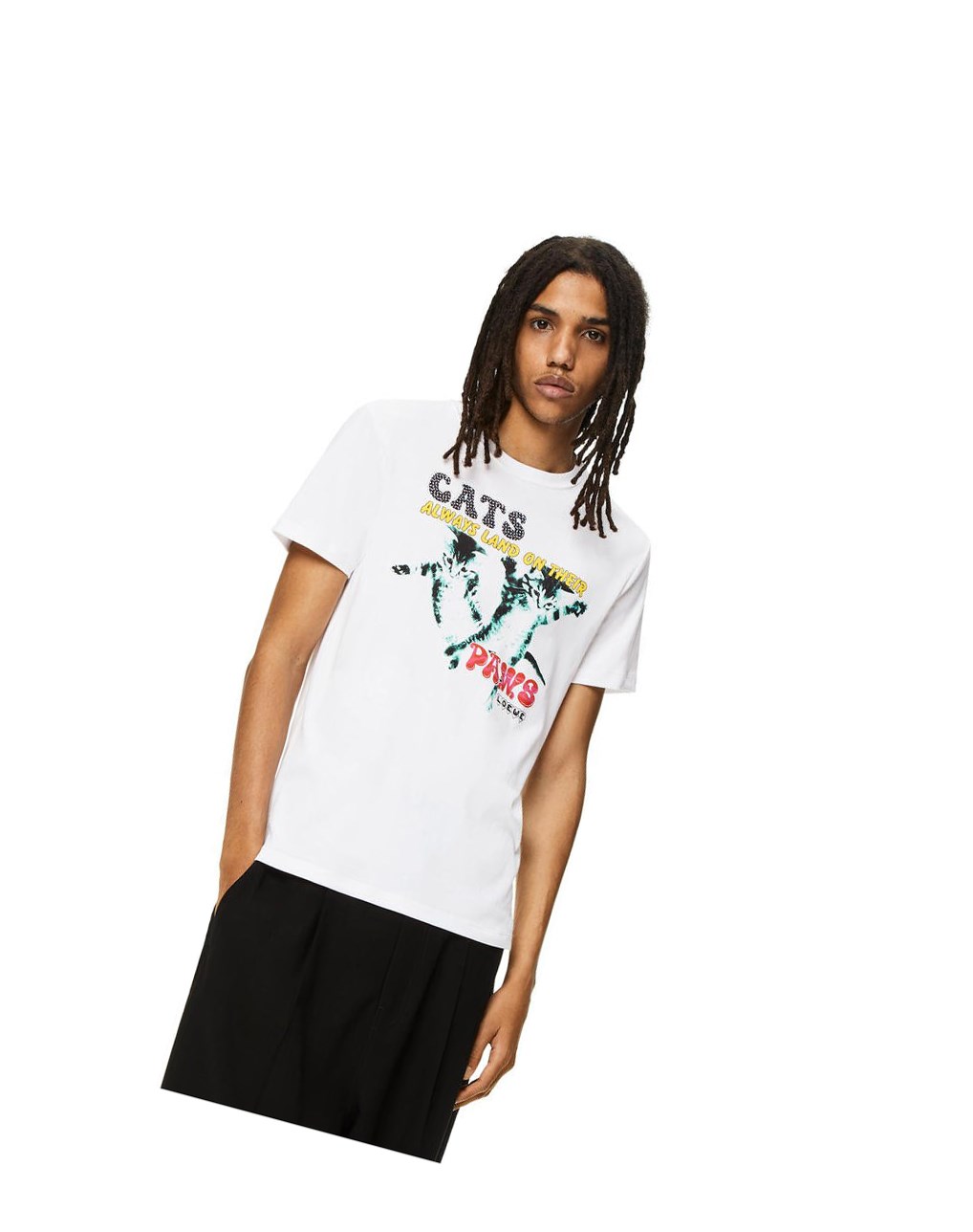 Loewe Cat print T-shirt in cotton Blanche | 0256HDSAX