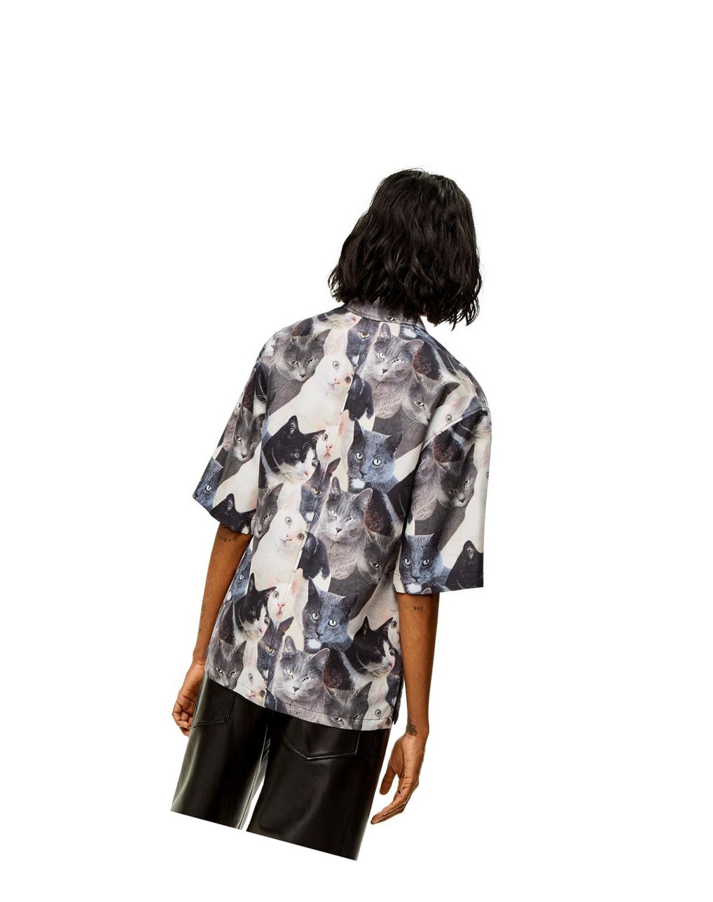 Loewe Cats print shirt in silk Grise Noir | 6873RMEUB