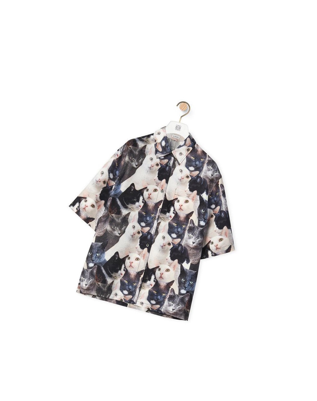 Loewe Cats print shirt in silk Grise Noir | 6873RMEUB