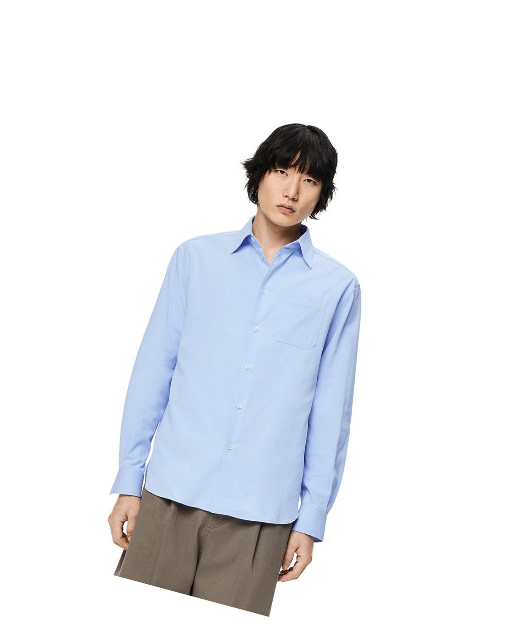 Loewe Chest pocket check shirt in cotton Bleu | 3914MQZTO