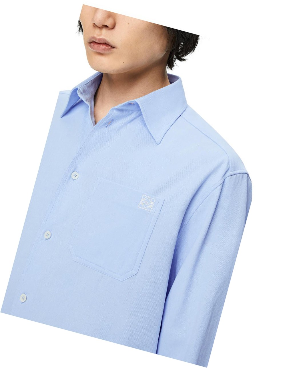 Loewe Chest pocket check shirt in cotton Bleu | 3914MQZTO