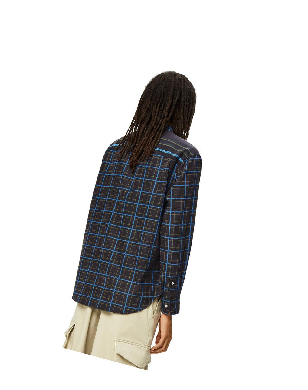 Loewe Chest pocket check shirt in silk and cotton Grise Foncé Bleu | 8160SQNKD