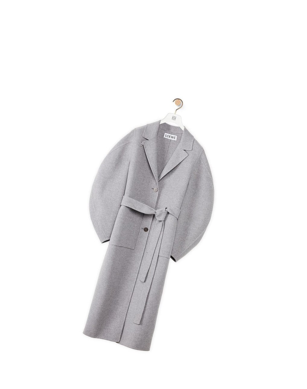 Loewe Circular sleeve belted coat in wool and cashmere Grise | 0587VOYUH