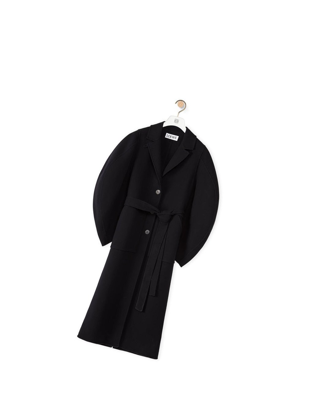 Loewe Circular sleeve belted coat in wool and cashmere Noir | 2613EZKQF