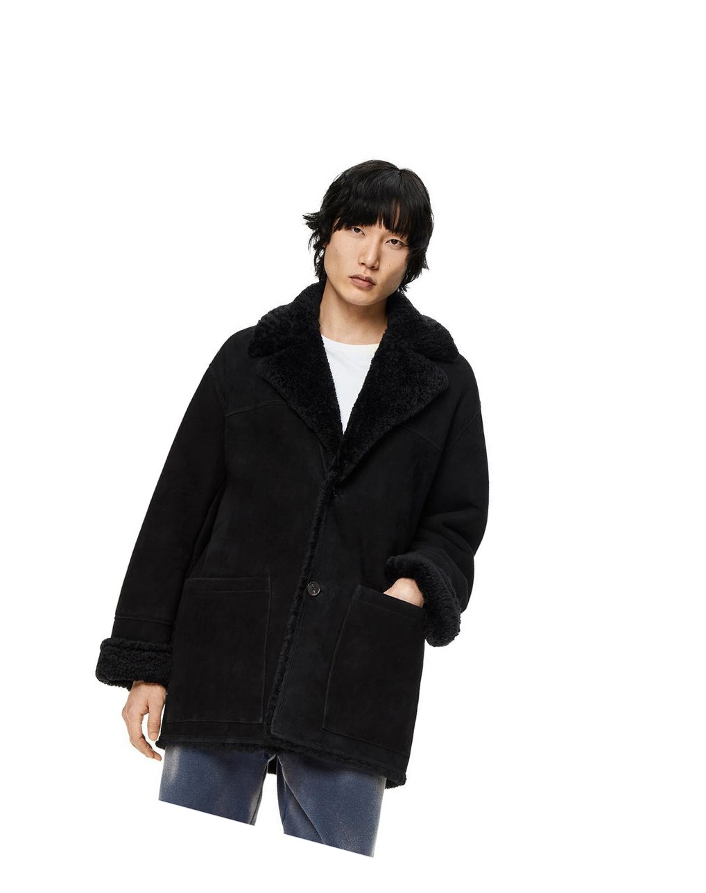 Loewe Coat in shearling Noir | 9058FNIJE