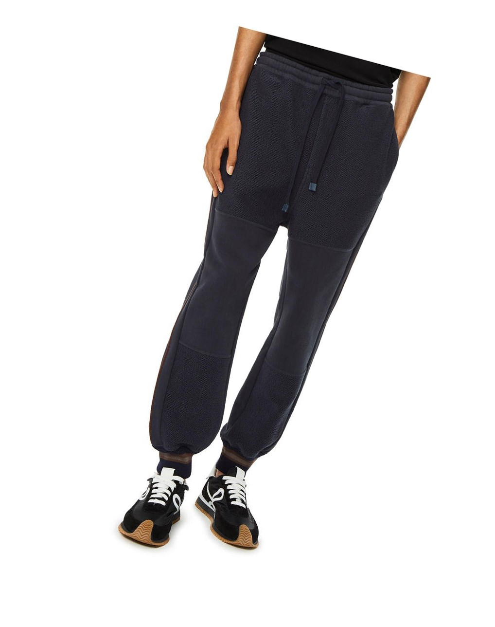 Loewe Contrasting rib jogging trousers in cotton Bleu Marine Foncé Bleu | 8021FXGSU