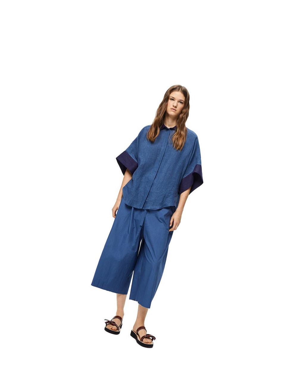 Loewe Corta sleeve blouse in linen Indigo | 8306CXYDN