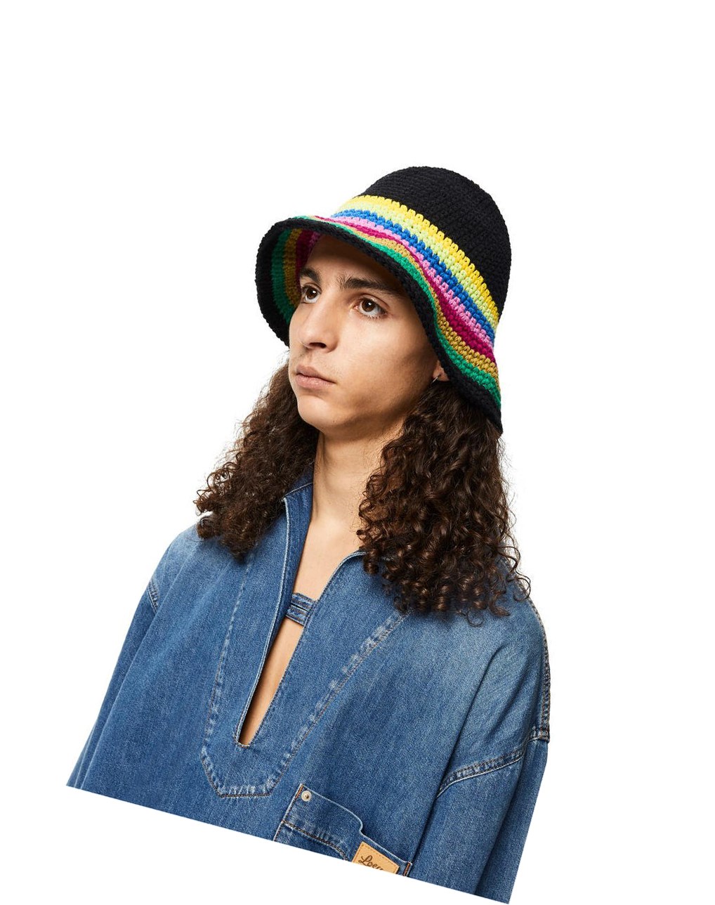 Loewe Crochet hat in cotton and calfskin Multicolore Noir | 1420VRQST