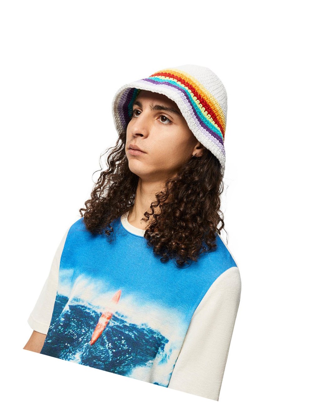 Loewe Crochet hat in cotton and calfskin Multicolore Blanche | 4213TWVDQ