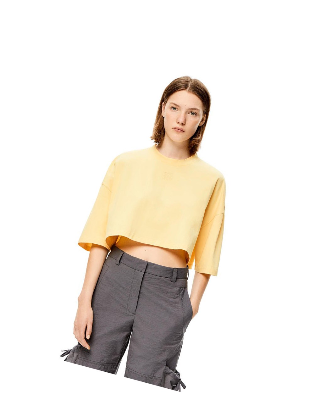 Loewe Cropped Anagram T-shirt in cotton Jaune Clair | 6239UBZDR