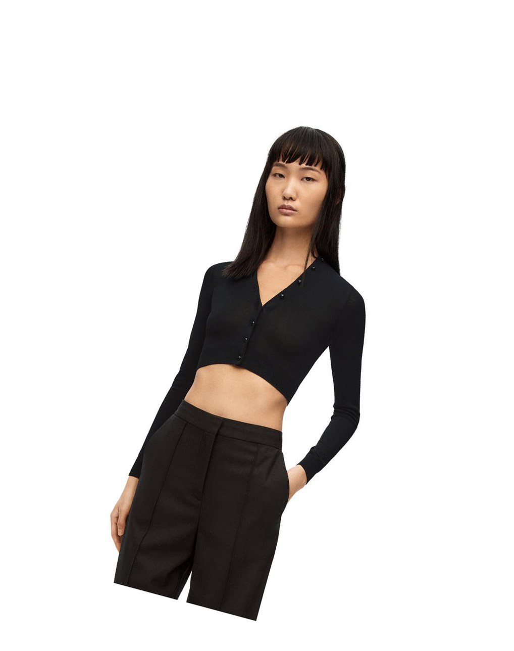 Loewe Cropped cardigan in viscose Noir | 5039RCTKG