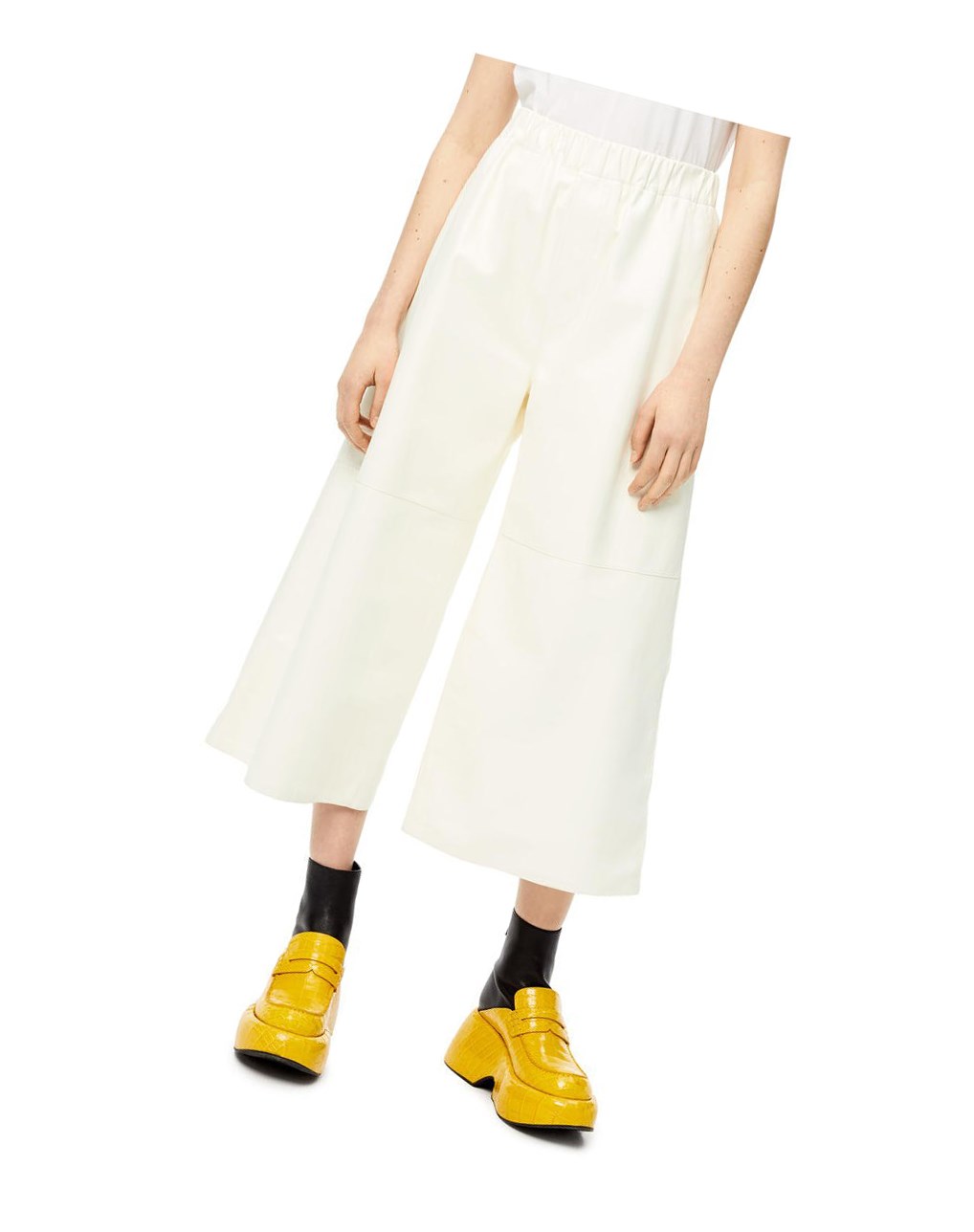 Loewe Cropped elasticated trousers in nappa Blanche | 3860ZCKQS