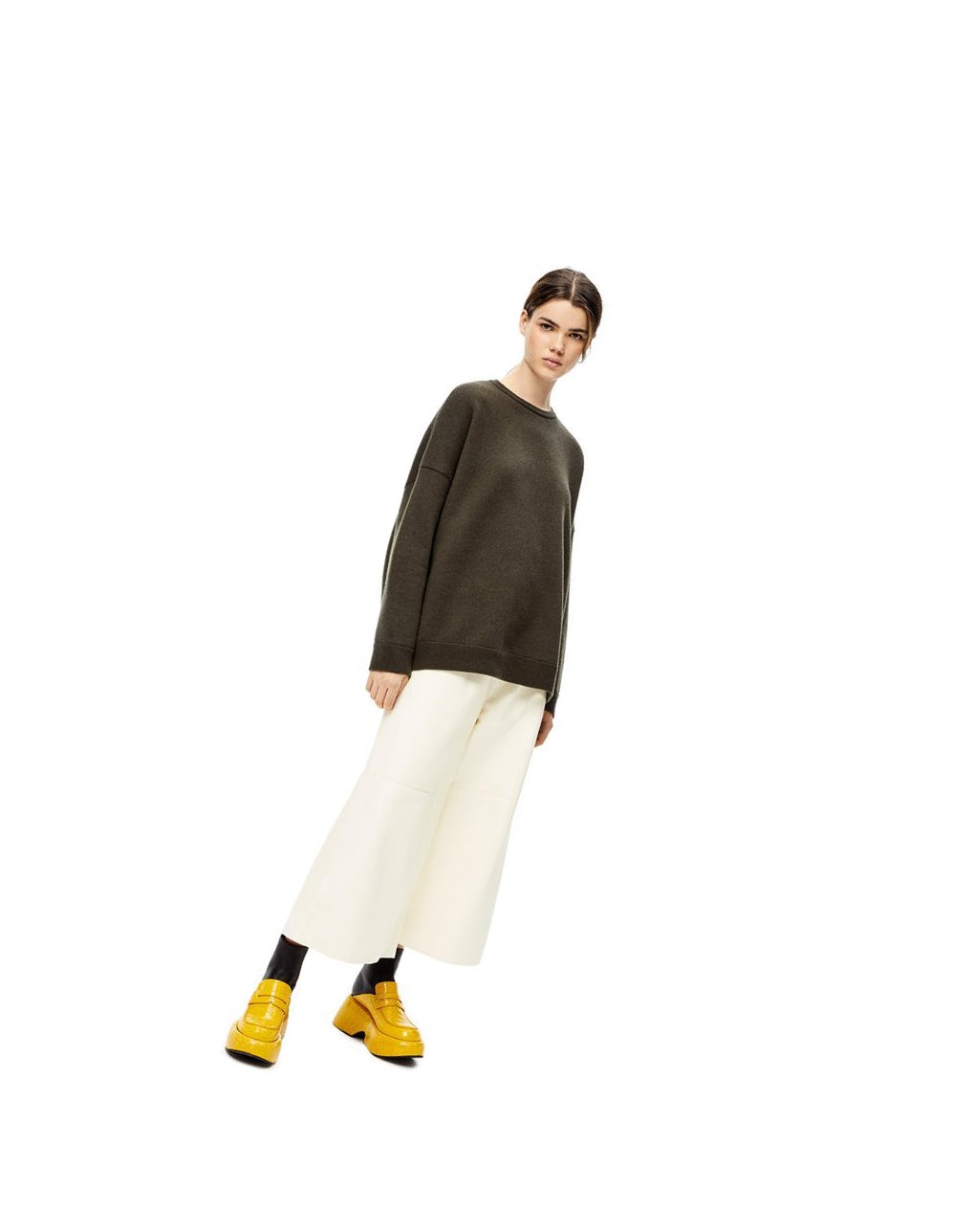 Loewe Cropped elasticated trousers in nappa Blanche | 3860ZCKQS