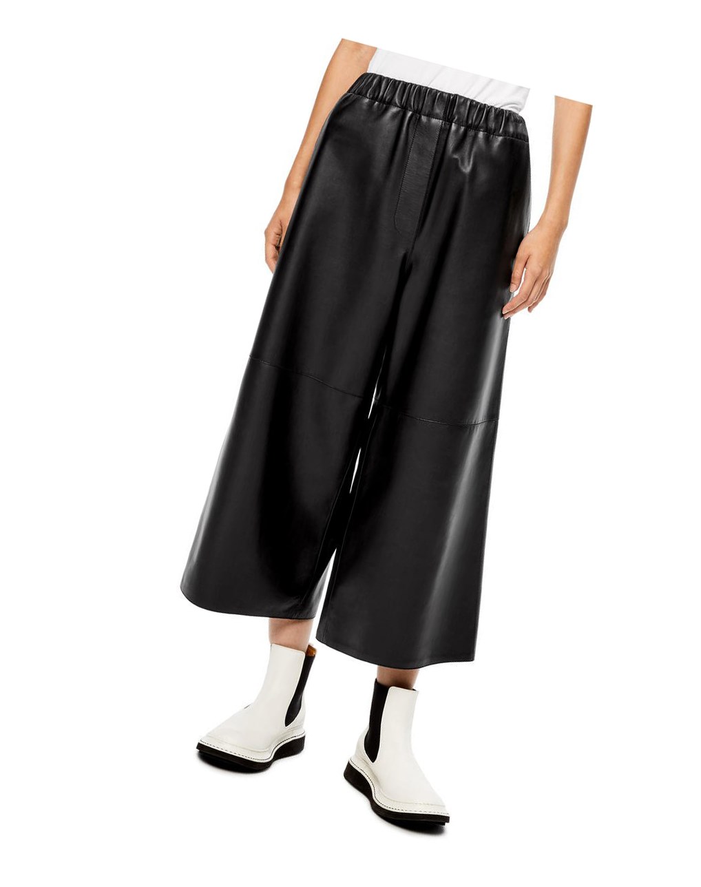 Loewe Cropped elasticated trousers in nappa Noir | 9178WSZNK