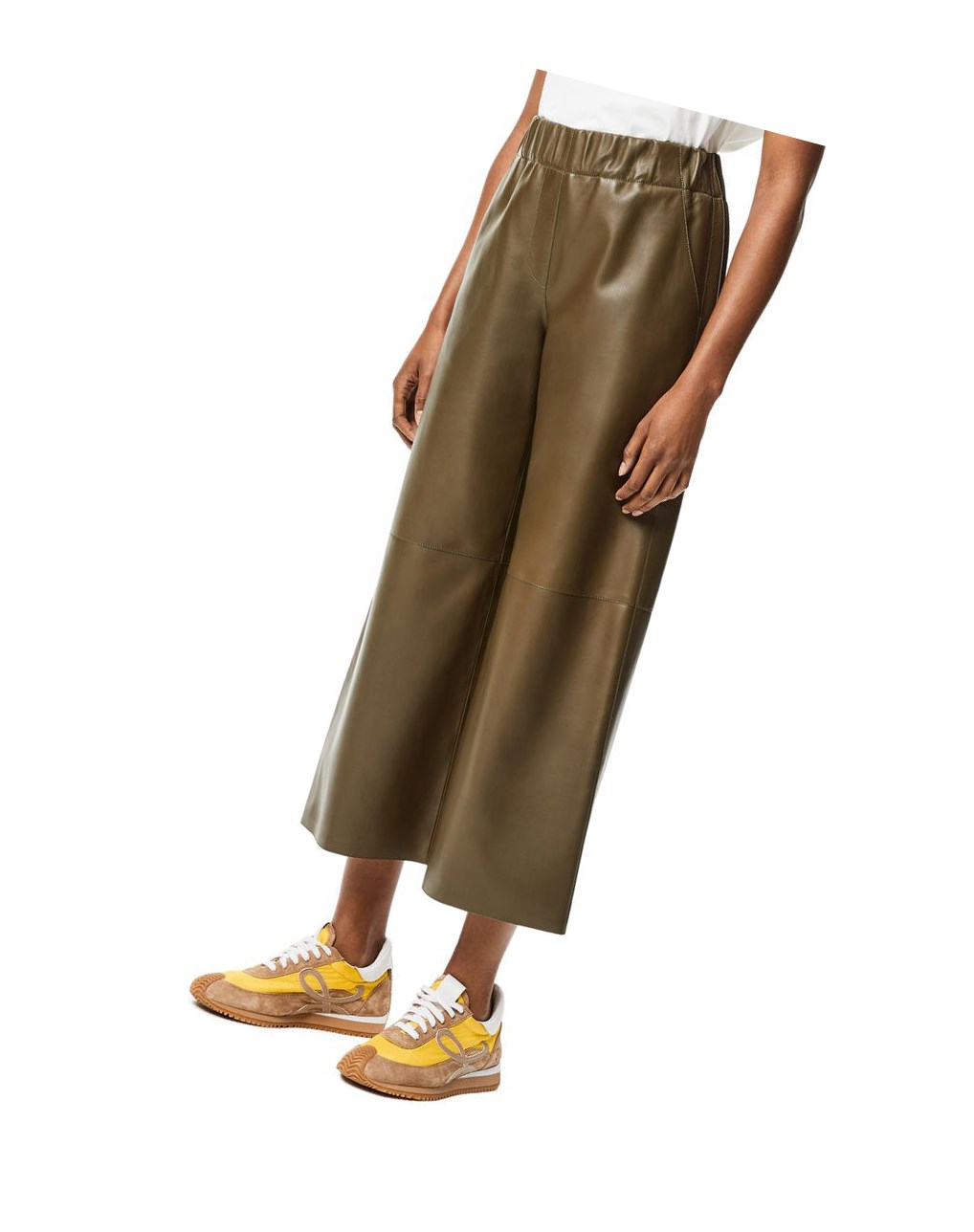 Loewe Cropped elasticated waist trousers in nappa Kaki Vert | 7230SGRHW