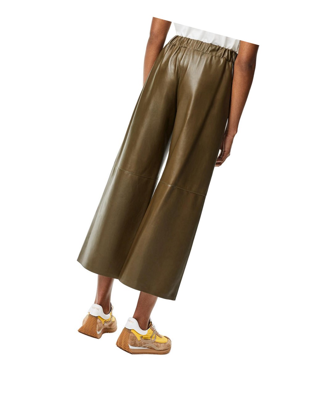 Loewe Cropped elasticated waist trousers in nappa Kaki Vert | 7230SGRHW