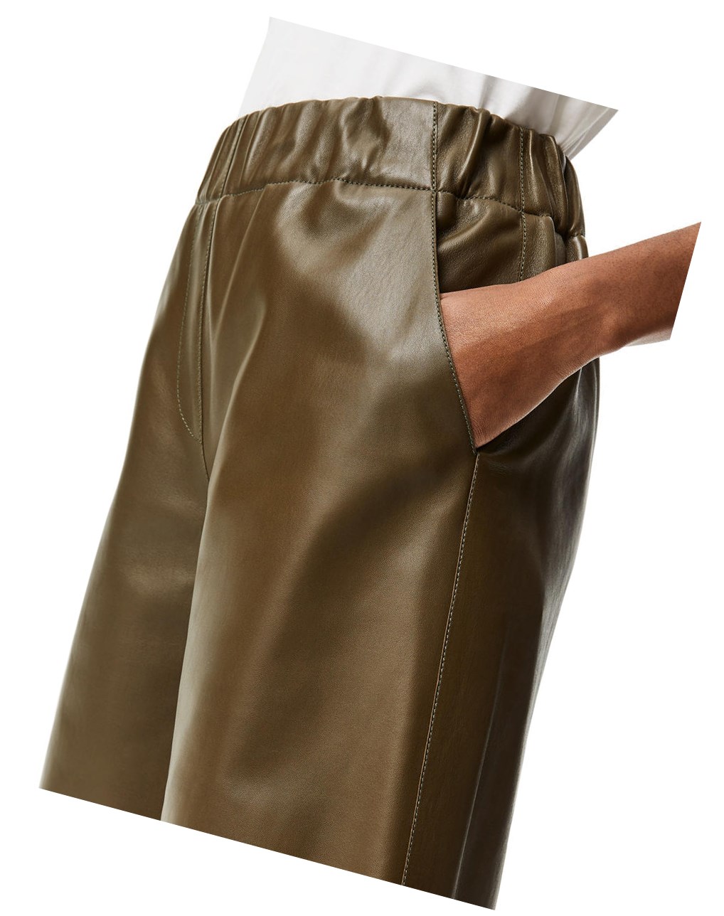 Loewe Cropped elasticated waist trousers in nappa Kaki Vert | 7230SGRHW