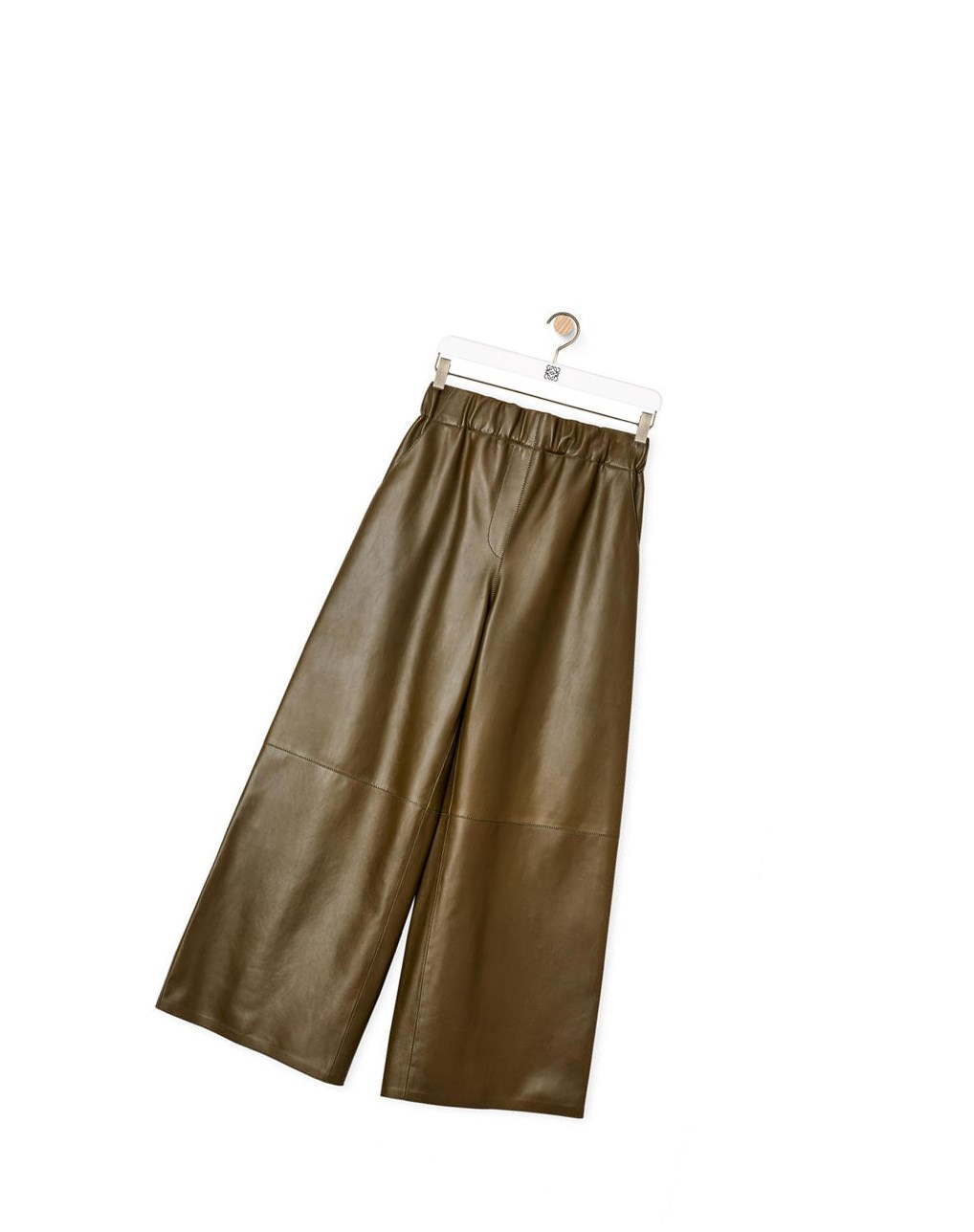 Loewe Cropped elasticated waist trousers in nappa Kaki Vert | 7230SGRHW