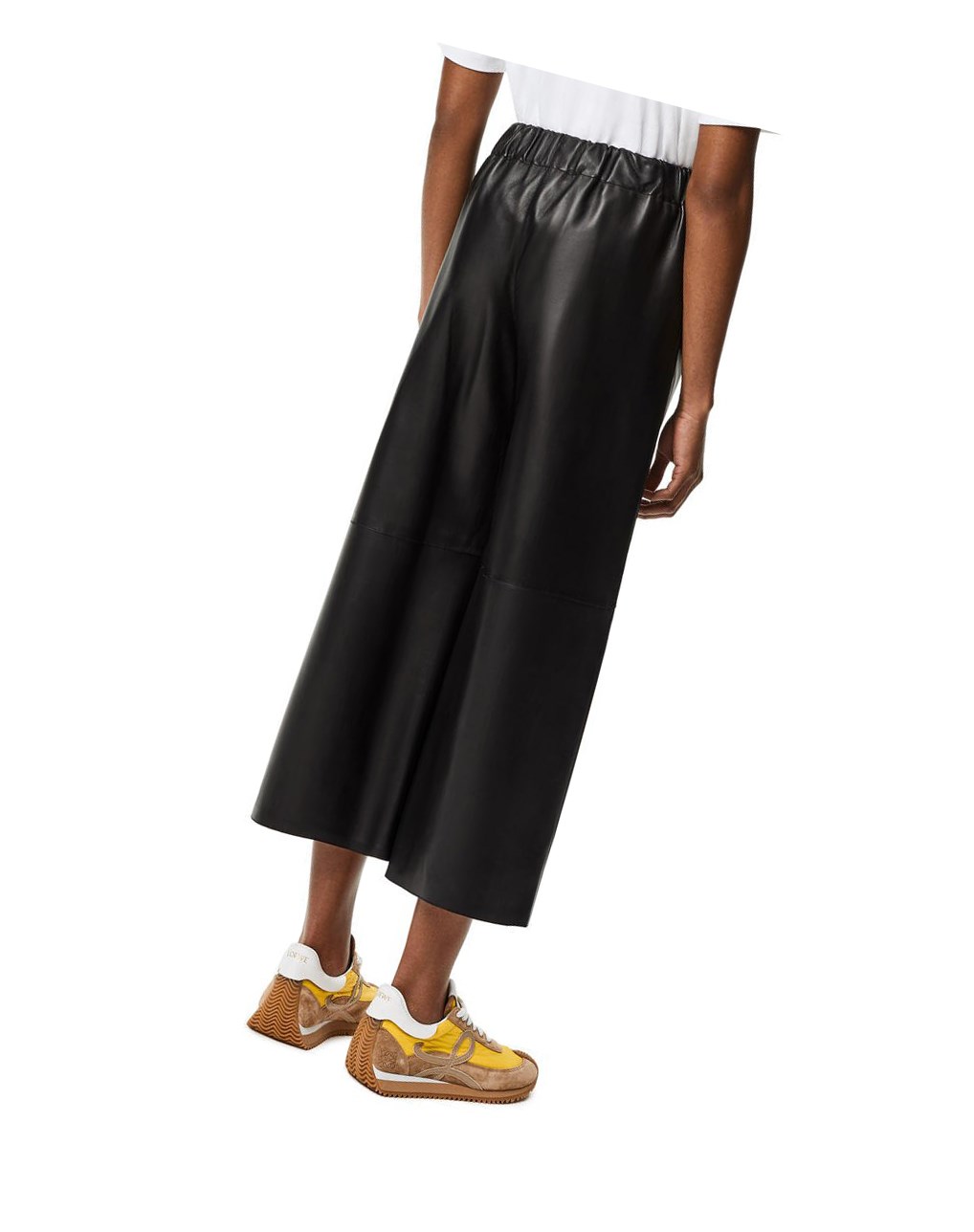 Loewe Cropped elasticated waist trousers in nappa Noir | 9530COKPB