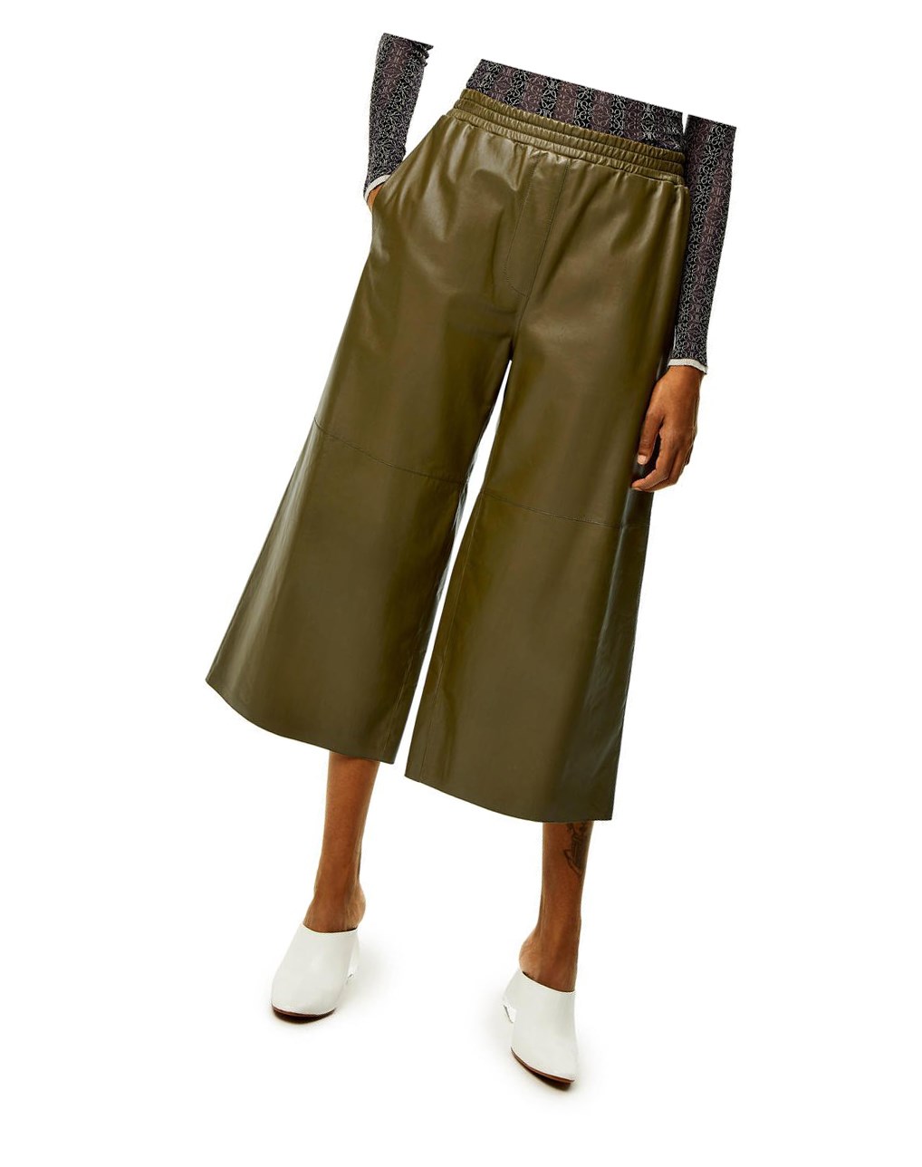 Loewe Cropped trousers in nappa Kaki Foncé Vert | 6892UDCIG