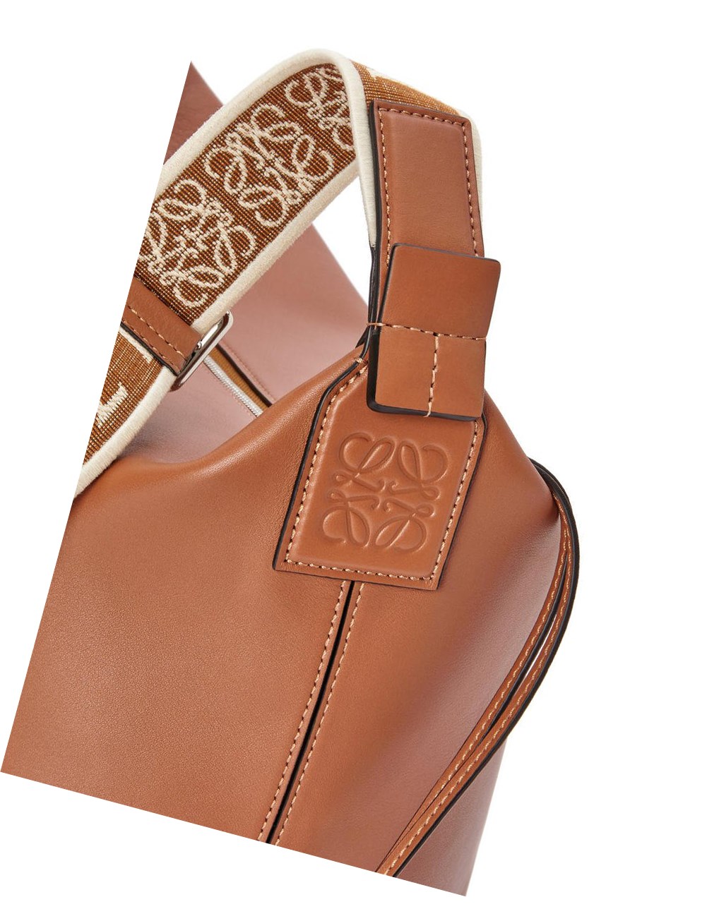 Loewe Cubi Crossbody bag in supple smooth calfskin and jacquard Tan | 9125PNIVO