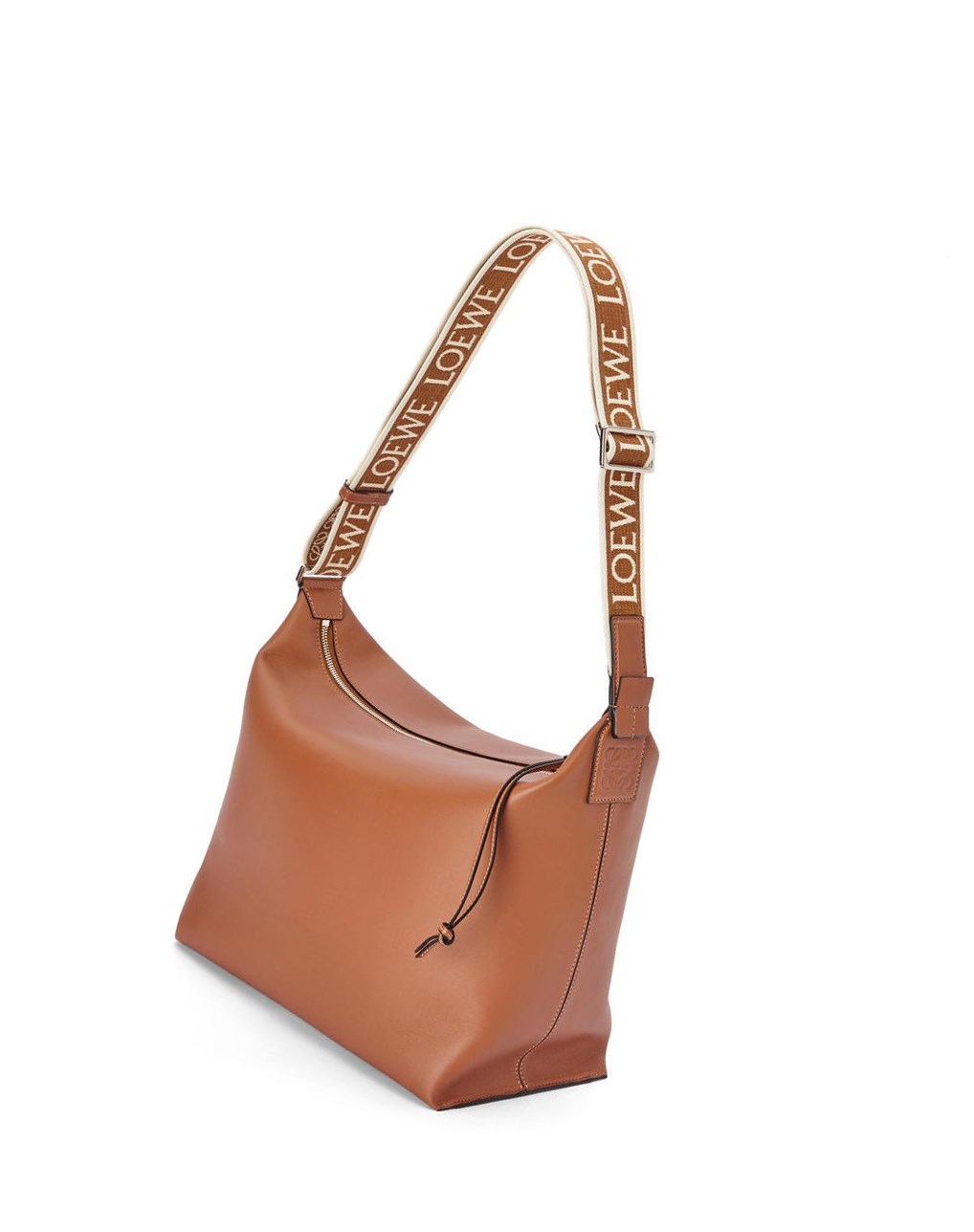 Loewe Cubi Crossbody bag in supple smooth calfskin and jacquard Tan | 9125PNIVO