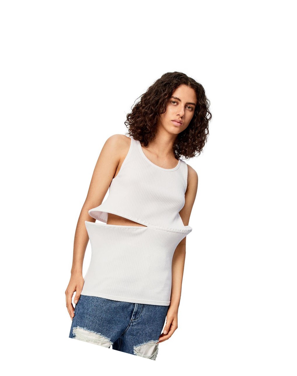 Loewe Cut-out top in cotton Blanche | 0756KLRUI