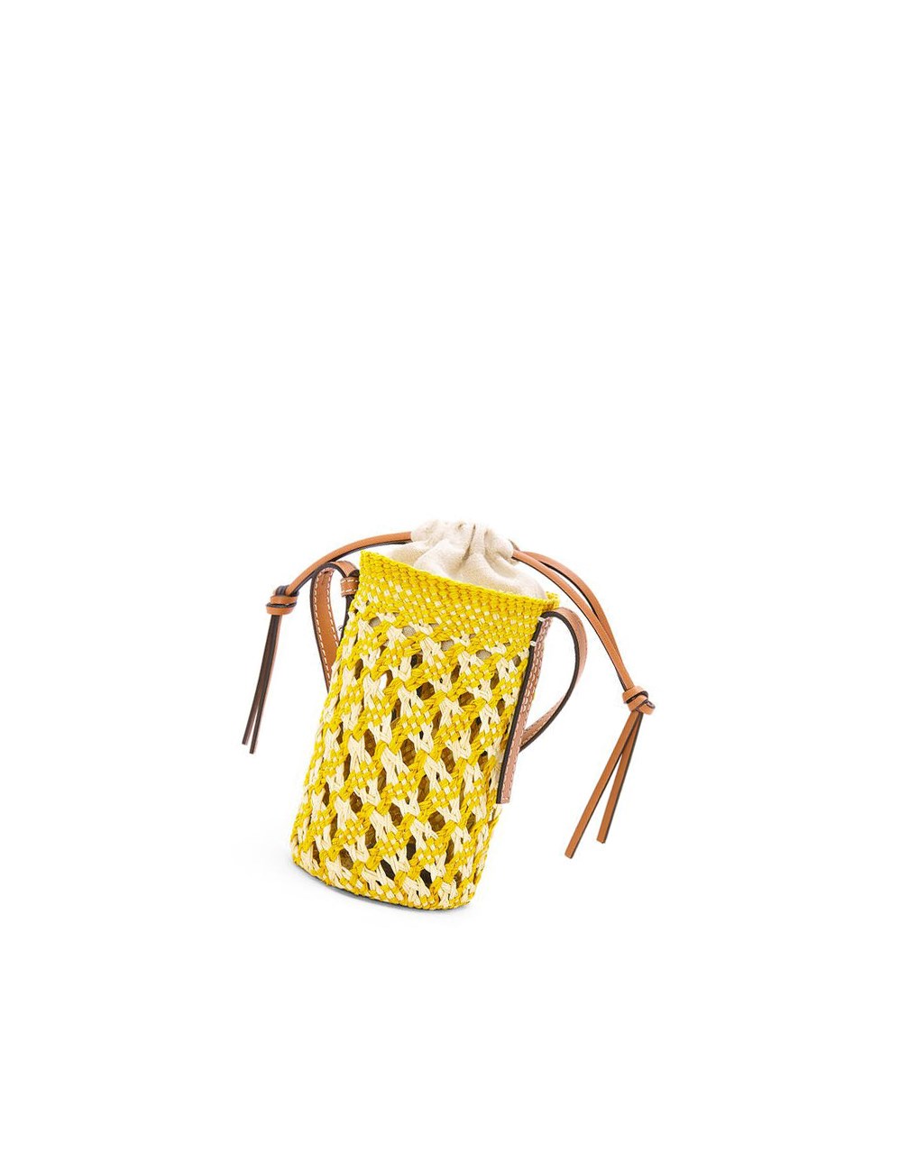 Loewe Cylinder Pocket in iraca palm and calfskin Jaune | 3706YWHLV