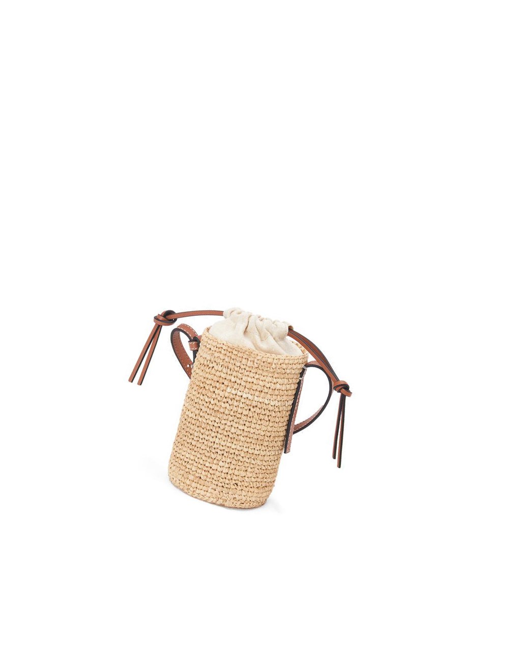 Loewe Cylinder Pocket in raffia and calfskin Natural / Tan | 1673ZLNRH