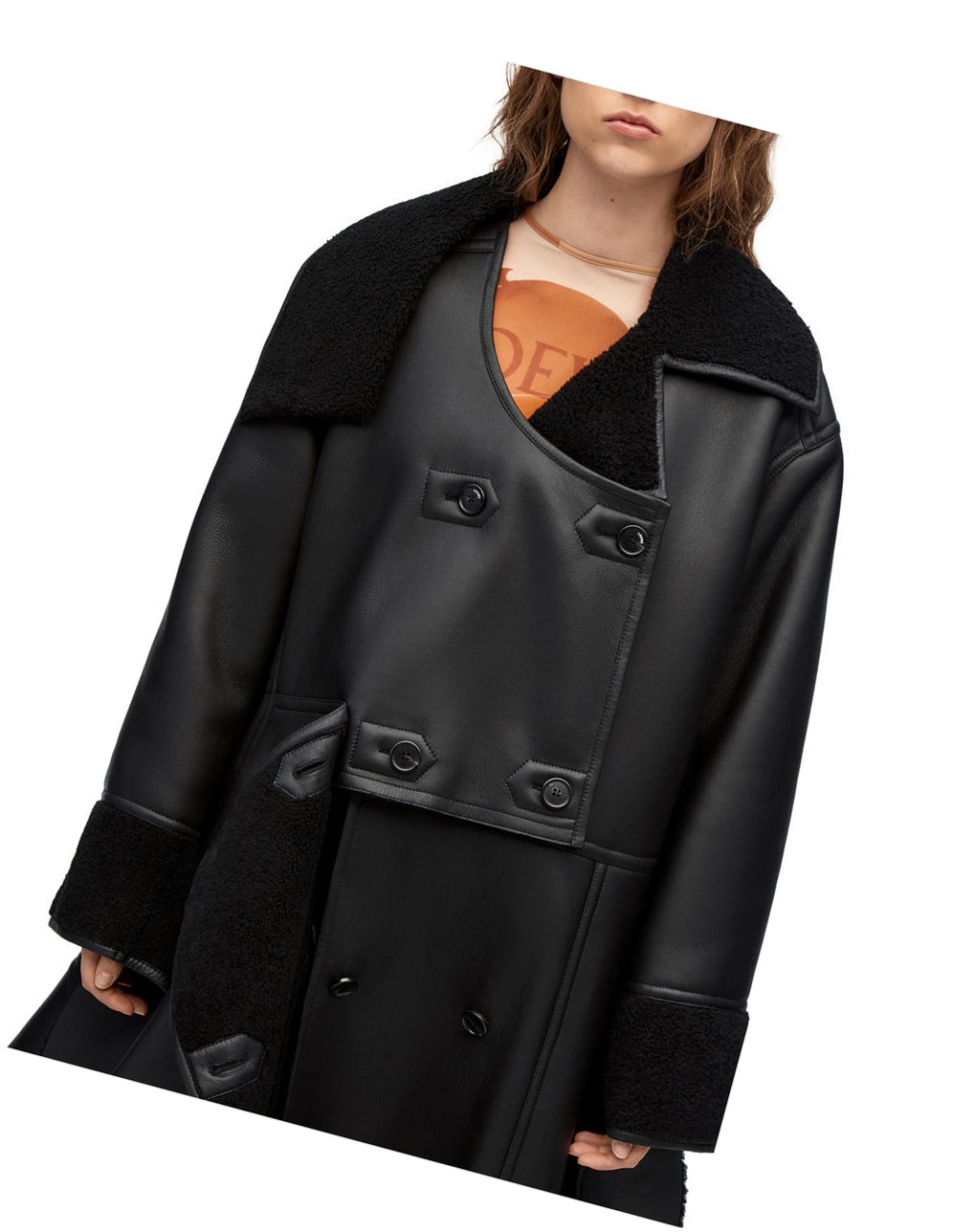 Loewe Deconstructed coat in shearling Noir | 2418KWDVP