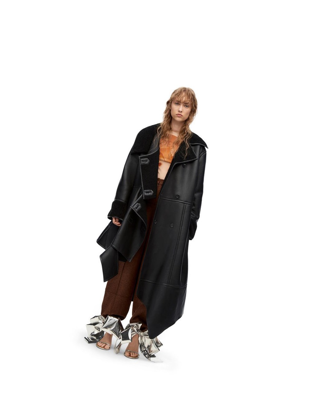 Loewe Deconstructed coat in shearling Noir | 2418KWDVP